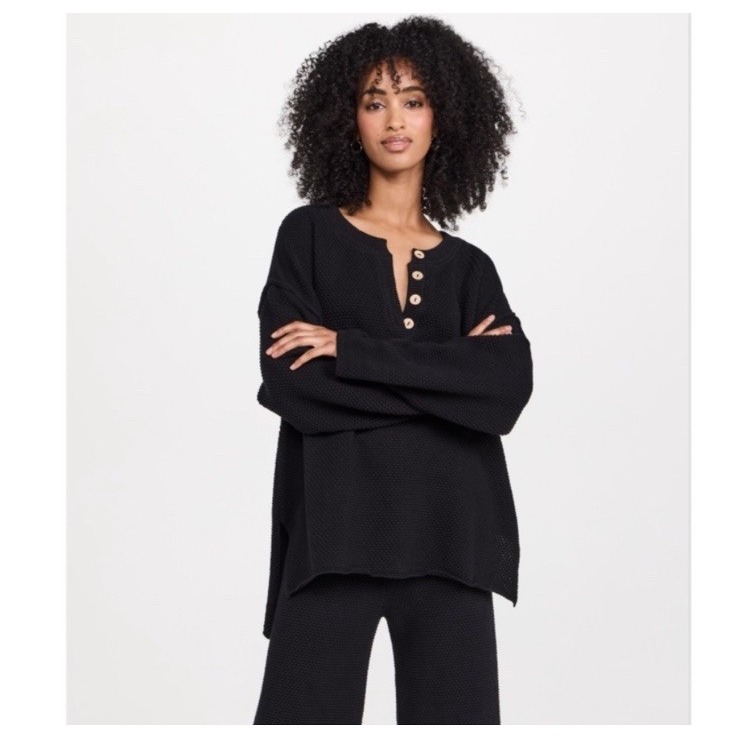 Fp Beach Free People Hailee Sweater Women's Medium Black Waffle Knit Oversized